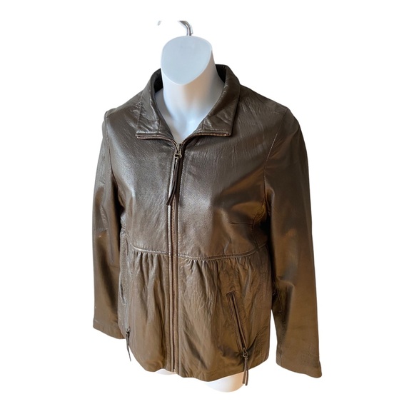 Calvin Klein Womens Leather Jacket Coat Brown Size Small - Picture 1 of 4
